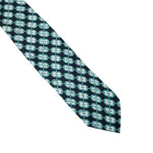 Emilio Pucci Silk Tie Black Teal Geometric Vintage Italy Saks Fifth Ave